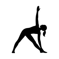 Silhouette of woman doing triangle yoga pose stretching body and arm