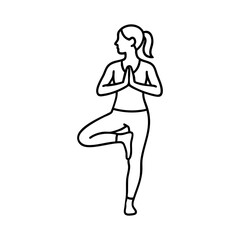 Line art of woman in yoga tree pose for balance and focus