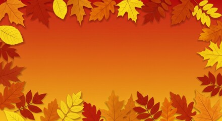 Fototapeta premium Autumn Leaves Border with Orange Gradient Background
