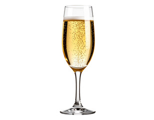 Elegant Champagne Glass with Golden Bubbles Front View isolated on transparent background PNG