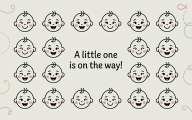 Cute baby faces pattern with text a little one is on the way