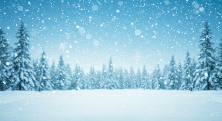 Snow Falling in Winter Landscape with Evergreen Trees