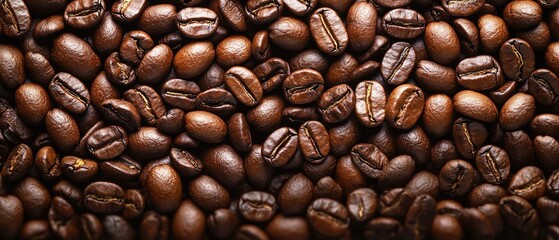 Obraz premium Close-up view of roasted coffee beans.