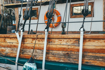 fishing nets and ropes details of old well conserved ship 