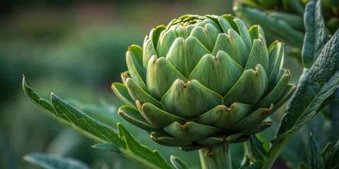 Green Artichoke Flower Bud Close-up, Organic, Vegetable