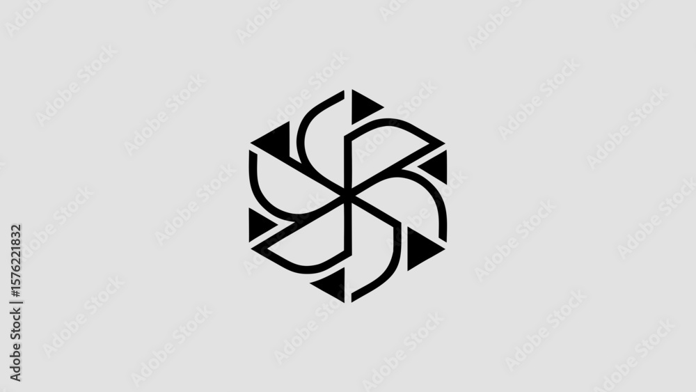 Aufkleber black geometric design featuring triangles and curved lines arranged in a hexagonal formation patter
