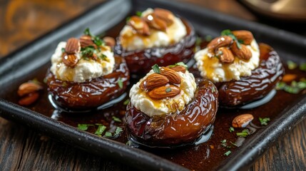 Stuffed Medjool dates with goat cheese, almonds and honey
