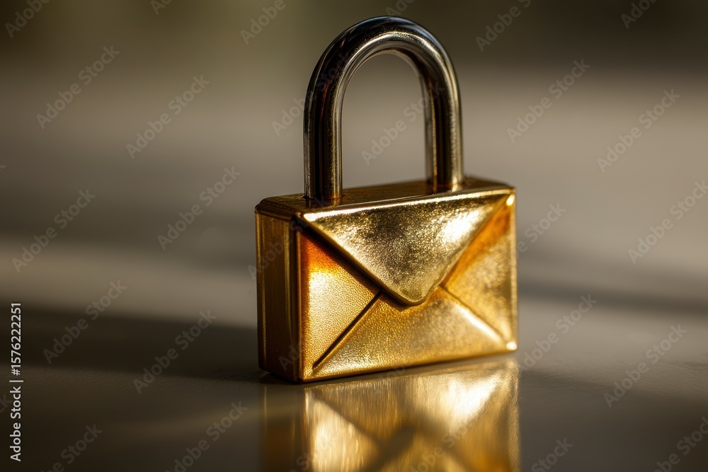 Poster a gold colored lock with a keyhole on top of a white surface. the lock is open and the keyhole is vi