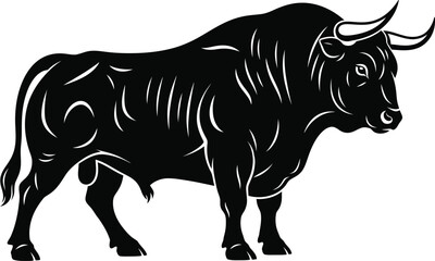 Fototapeta premium A strong and powerful bull with large horns standing in a field