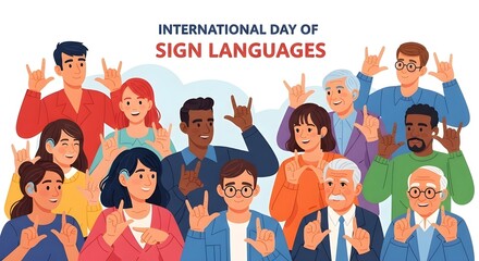 International Day of Sign Languages Illustration – Hand Gestures & Hearing Disability Awareness Art