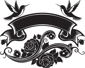 ribbon roses hummingbird ornate digital art