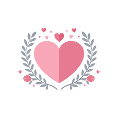 Pink heart with floral laurel wreath and small hearts vector