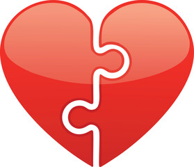 Red heart shaped jigsaw puzzle pieces joined together love relationship