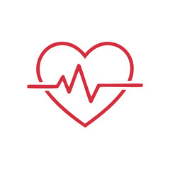 Red heart with electrocardiogram line pulse rhythm