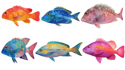 Naklejka premium various fish, isolated, transparent, background, cutout