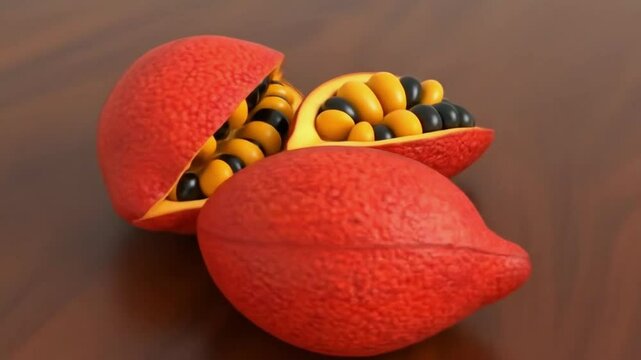 Open 3d Rendered Inga Seeds On Wood