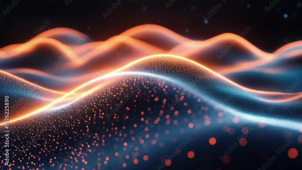 Poster colorful waves of light create a captivating abstract landscape with mesmerizing depth in a futurist
