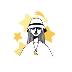 Modern woman vector illustration with stars
