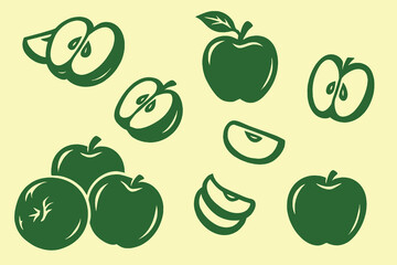 Apples whole and sliced, cartoon sketch style, vector illustration