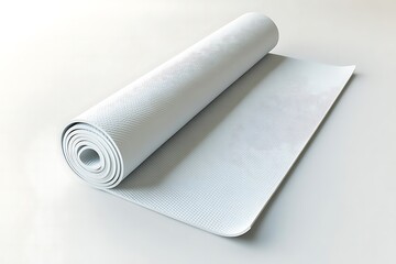 Fototapeta premium A white yoga mat is rolled and unrolled, isolated on white background