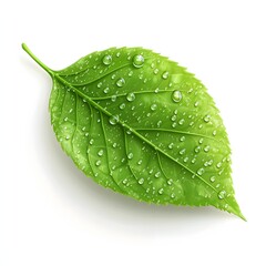 Close-up of a vibrant green leaf covered in water droplets.