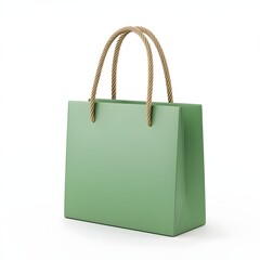Green paper shopping bag with beige handles.