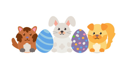 Naklejka premium Cute easter animals with bunny dogs and easter eggs vector illustration for holiday designs and prints