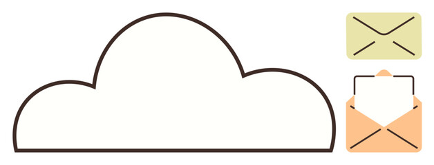 Cloud with two envelope icons representing digital communication and cloud storage. Ideal for email service, technology, message sharing, cloud computing, data storage, networking, organization. A