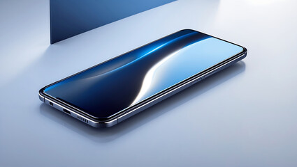 Sleek silver smartphone with blue abstract screen display mobile phone technology