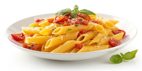 Penne Pasta with Tomato Sauce, Parmesan Cheese and Basil,Italian food ,Pasta dish