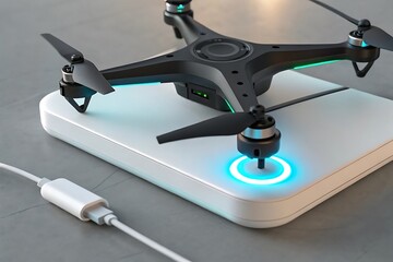 Charging drone on smart docking station high resolution photo