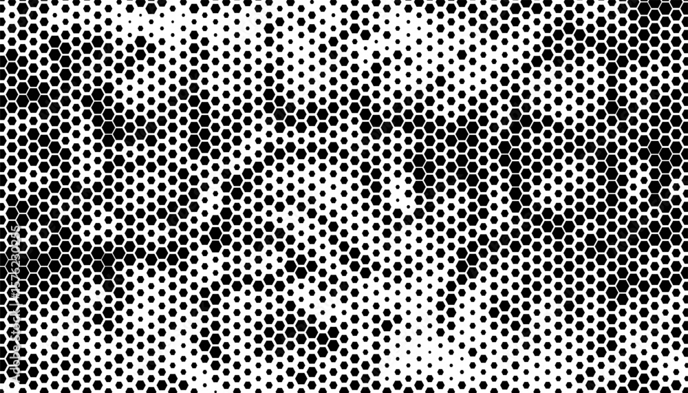 Poster black and white abstract halftone pattern with hexagon shape for sporty and modern background. vecto