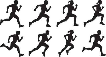 silhouettes of running man and woman