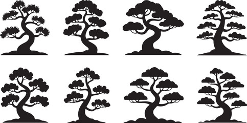 set of tree silhouettes