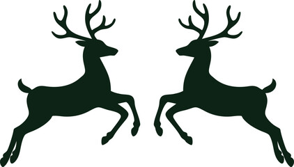 Reindeer Pair Silhouette Vector – Black Deer Outline Design for Winter and Holiday Themes