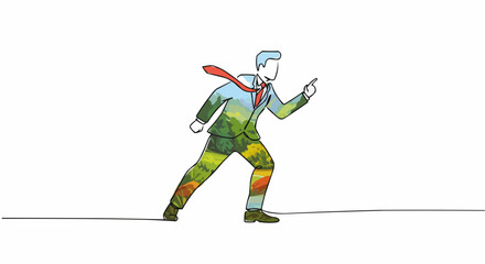 Obraz premium An illustration of businessman wearing a landscape patterned suit.