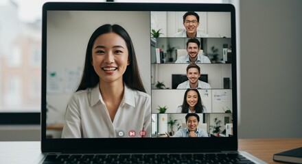 Video conference diverse group laptop meeting