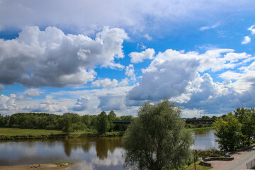 Brok, dark storm clouds over the Bug River, Masovian Voivodeship, Poland