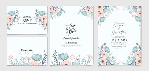 Editable Elegant Floral Wedding Invitation Set with RSVP Design