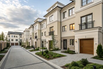 Modern townhouse street in daylight high resolution photo