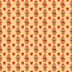 Seamless Christmas Bear Pattern &ndash; Cute Festive Santa Bear with Gift Box, Digital Repeat Background for Wrapping Paper and Fabric
