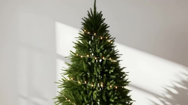 Minimalist xmas tree in modern living room interior