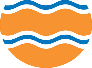 A simple, graphic logo design featuring a circular orange shape with two horizontal bands of stylized wavy blue water.