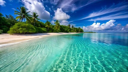 Fototapeta premium Turquoise water white sand palm trees tropical beach