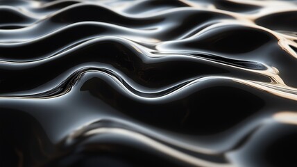 Obraz premium Liquid platinum fluid dynamics on matte black with surface tension highlights in luxury minimalist style