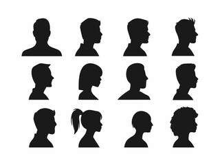 A grid of profile silhouettes of men and women, showcasing a variety of hairstyles.