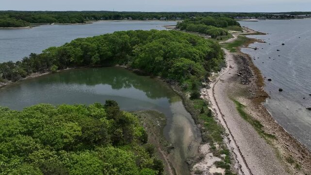 Natural barrier Islands and wildlife preserves in Buzzards Bay in Massachusetts south of Plymouth and Cape Cod Bay 