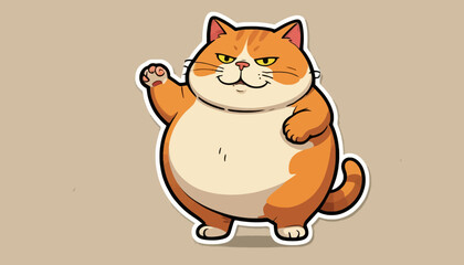 Cartoon chubby orange cat waving with friendly paw in upright stance for kawaii design, communication icons, and pet-themed visuals