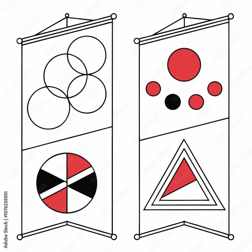Poster innovative abstract banners illustrating geometric shapes and contrasting color schemes in minimalis