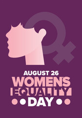 Women's Equality Day in United States. Female holiday, celebrated annually in August 26. Women right history month. Feminism concept. Poster, greeting card, banner and background. Vector illustration
